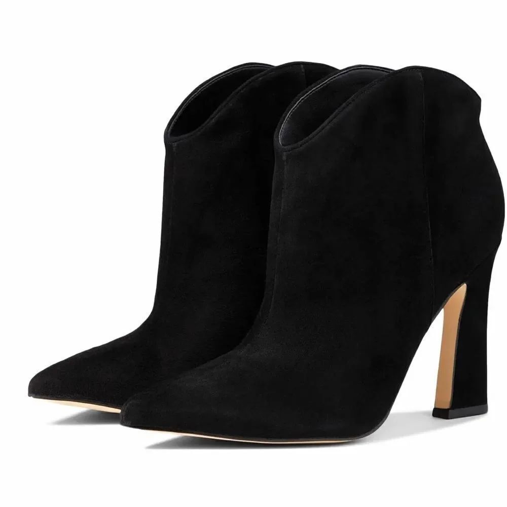 NEW Marc Fisher Masina Black Suedeโleather Pointed Heeled Booties 5.5